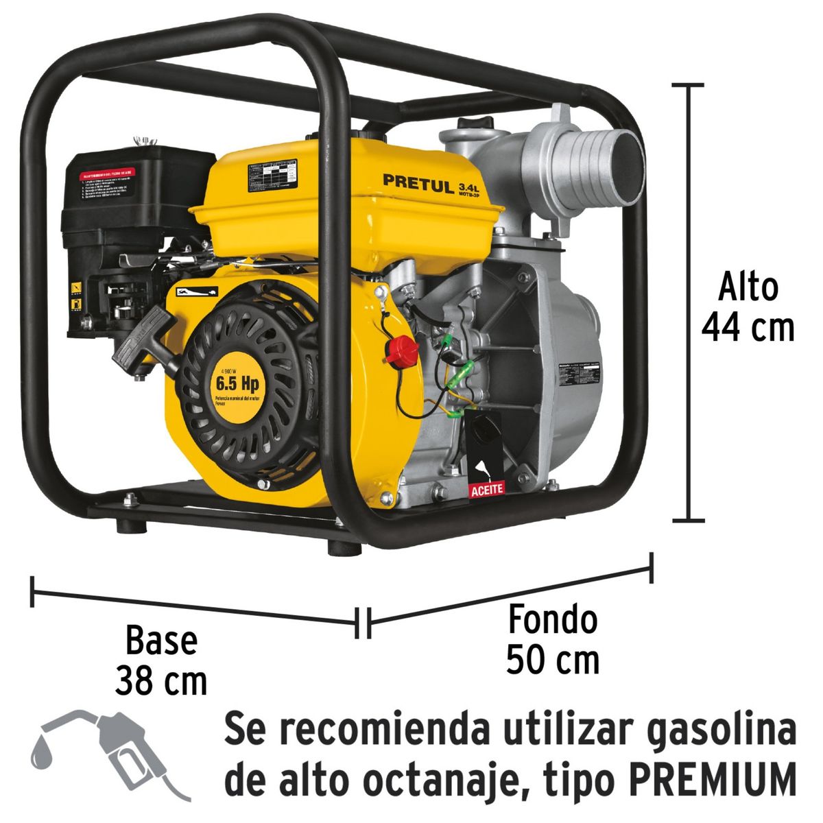 PRETUL - Combo Motobomba 6.5 HP 3"pulg Manguera de succion 6m y salida 25m