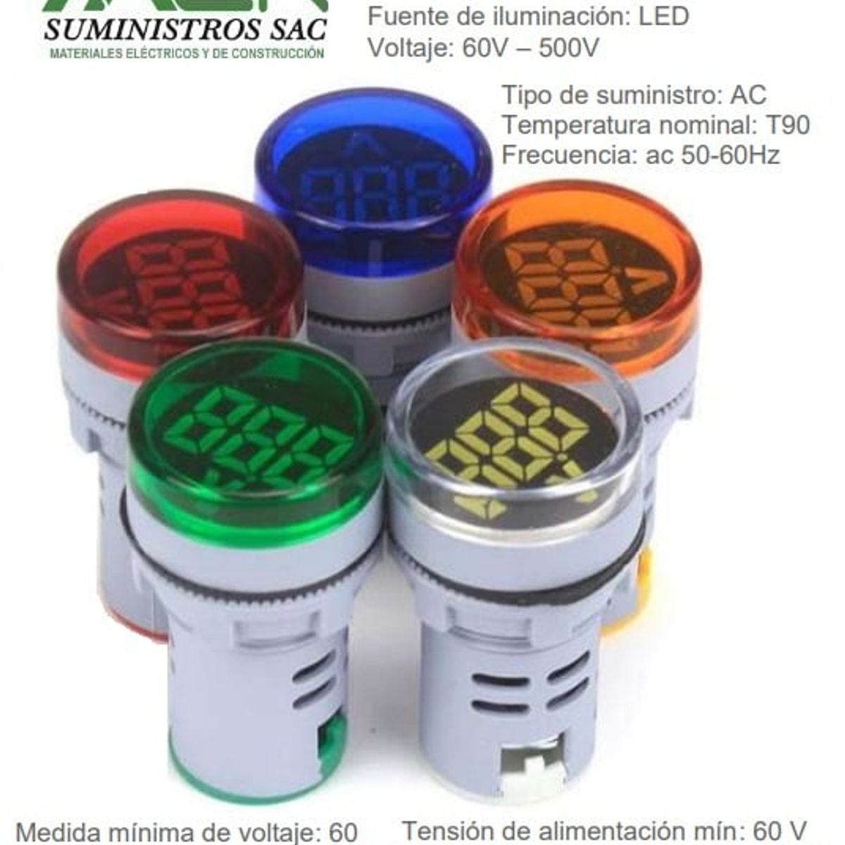 GENERICO - PILOTO LED E INDICADOR DE VOLTAJE VERDE DE 60 HASTA 500VAC IMPORTADO