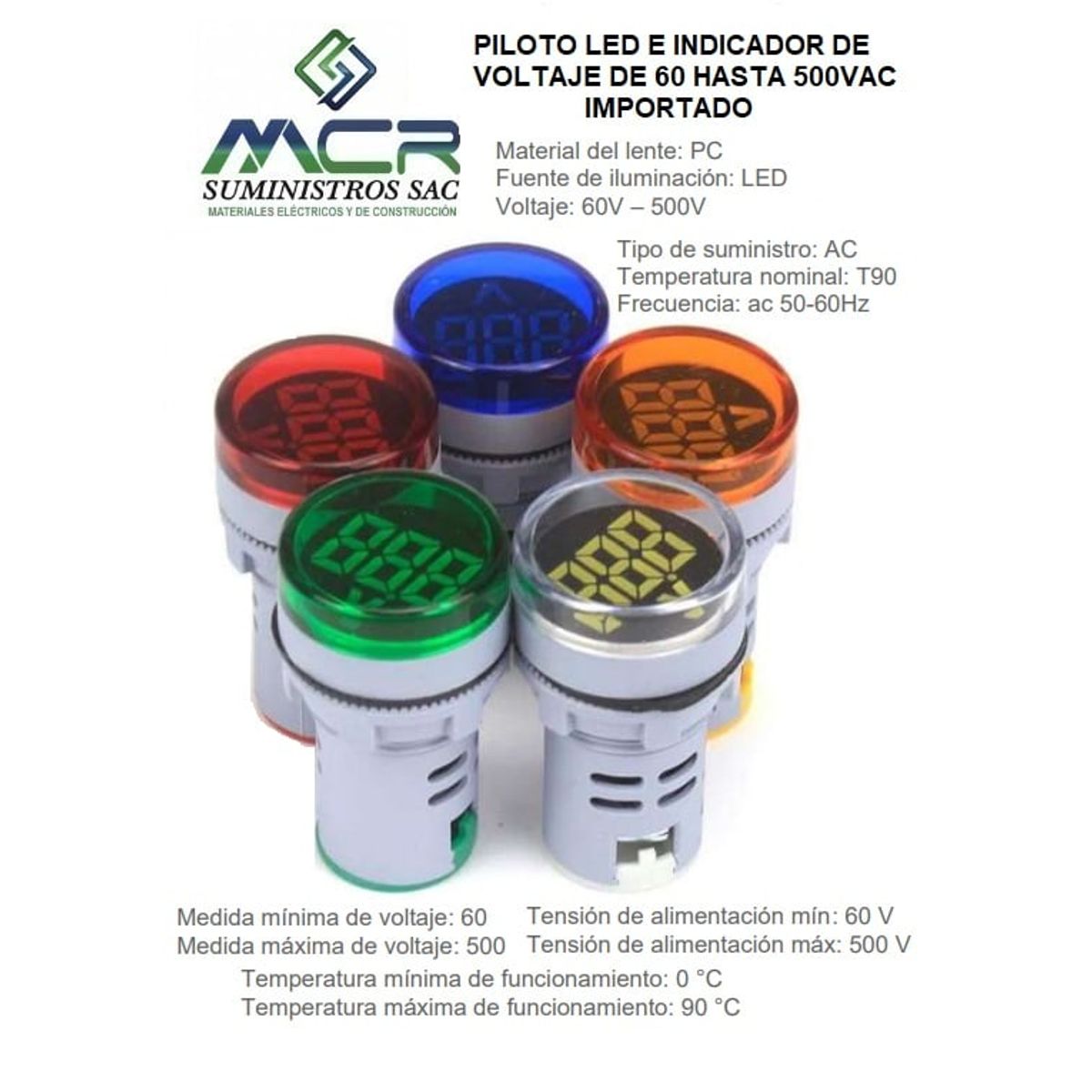 GENERICO - PILOTO LED E INDICADOR DE VOLTAJE VERDE DE 60 HASTA 500VAC IMPORTADO