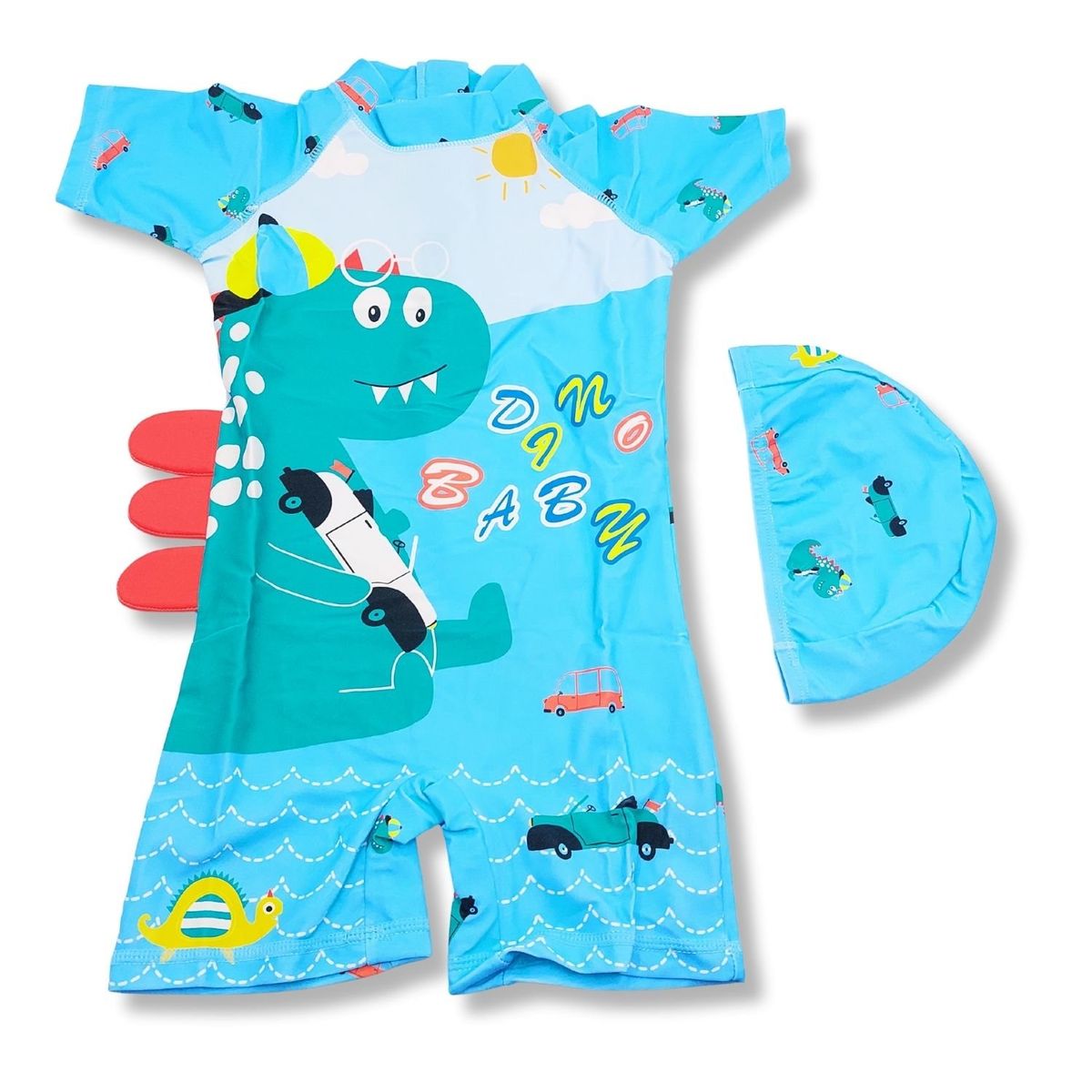 GENERICO - Ropa de Baño para Niño UV Dinosaurio Verde Jugando con Autos
