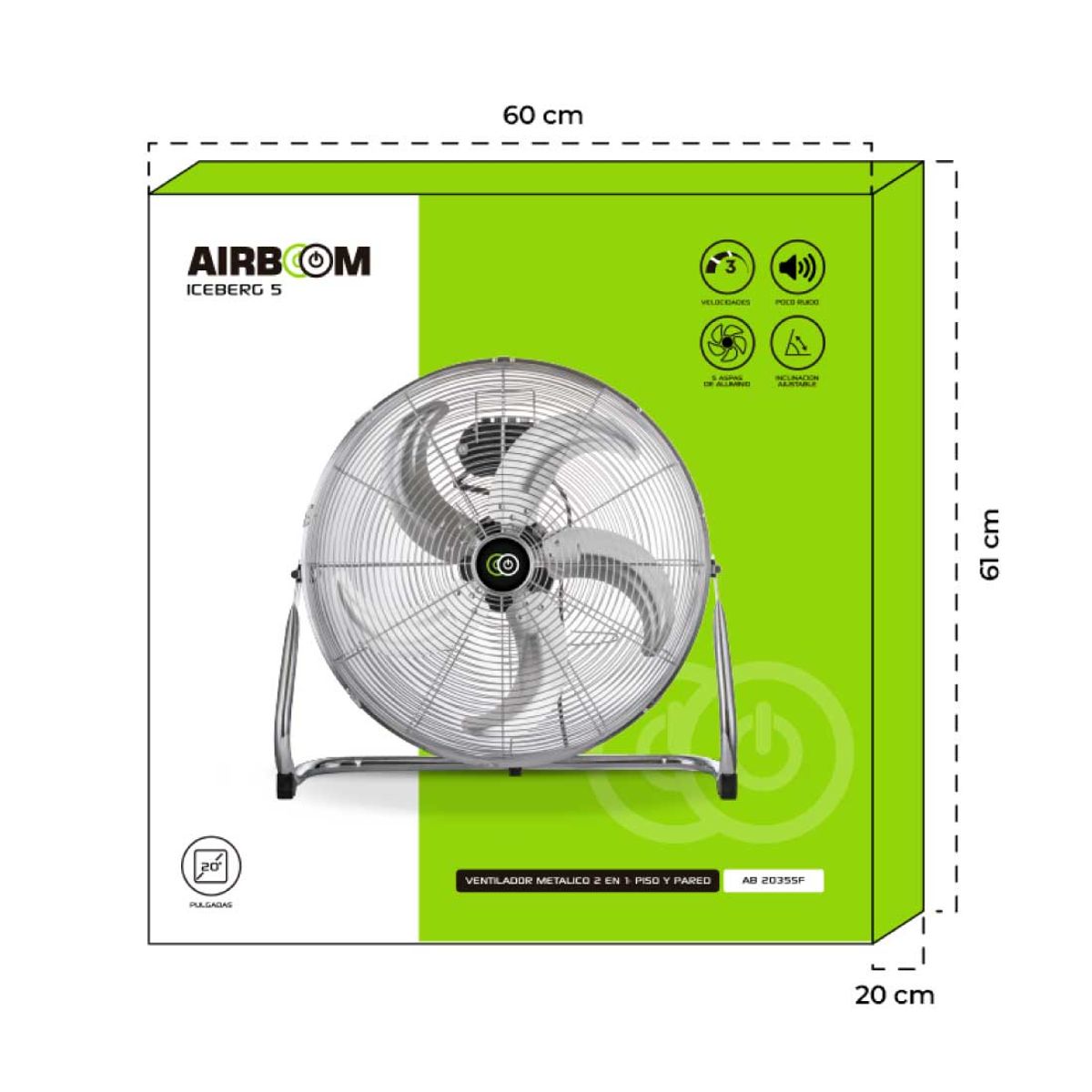 AIRBOOM - Ventilador Airboom - AB2035SF 2 en 1 De 20" Piso y Pared