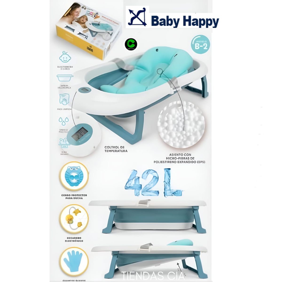BABY HAPPY - Bañera Plegable Baby Happy Party Completo CELESTE