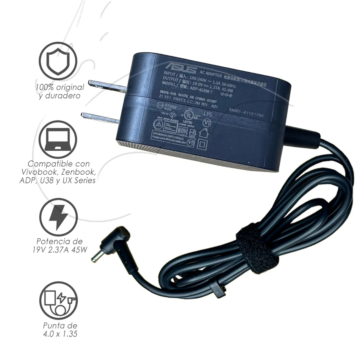 ASUS - Cargador Laptop ASUS 45w 19V 2.37A  (4.0*1.35) Punta Delgada