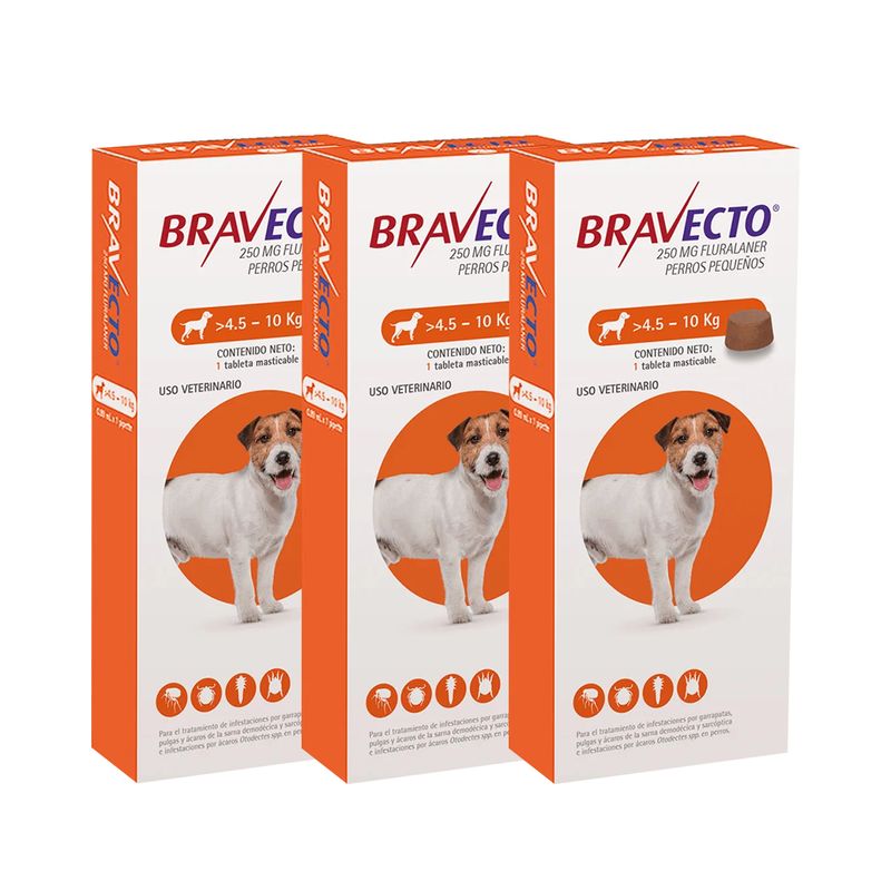BRAVECTO - ANTIPULGAS BRAVECTO 250MG PARA PERRO 4.5 A 10 KG - 3 TAB