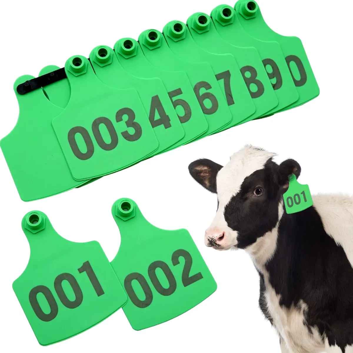 GENERICO - PACK X 100 CROTAL ARETE PARA VACA VERDE 7.5X10 CM NUMERADO