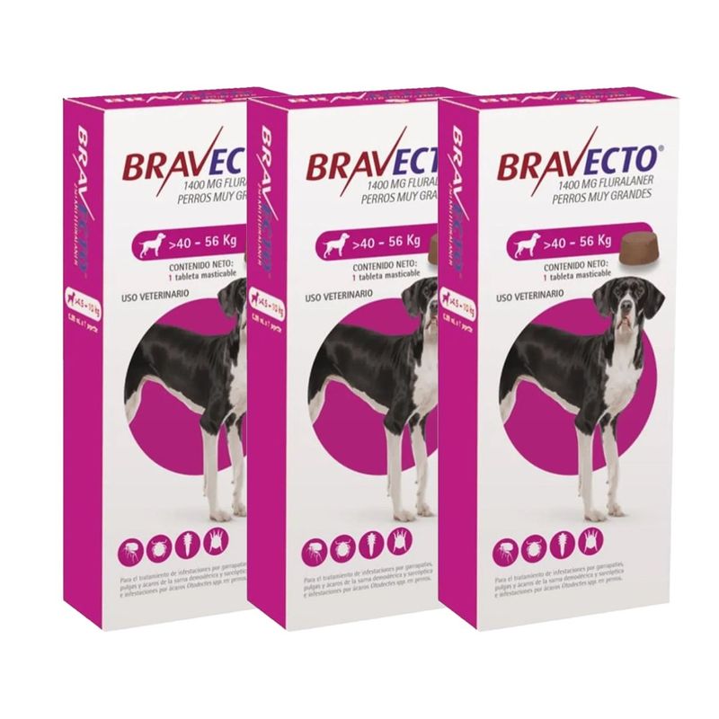 BRAVECTO - ANTIPULGAS BRAVECTO 1400MG PARA PERRO 40 A 56 KG - 3 TAB