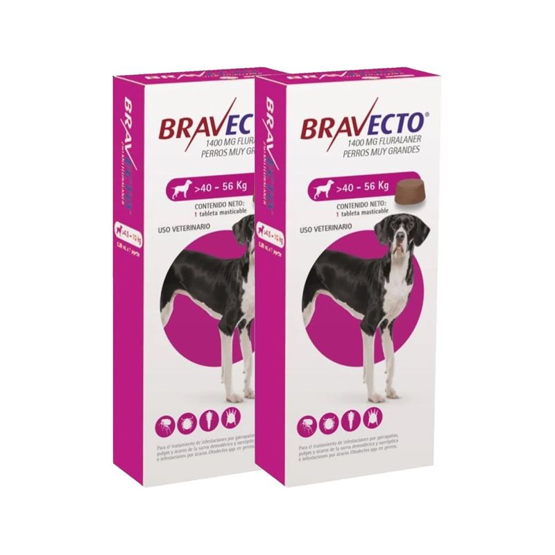 BRAVECTO - ANTIPULGAS BRAVECTO 1400MG PARA PERRO 40 A 56 KG - 2 TAB