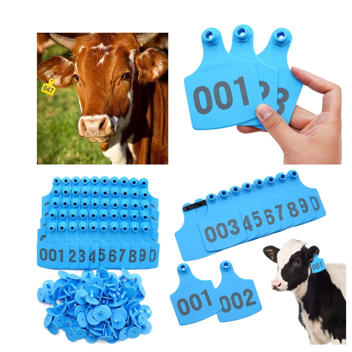 GENERICO - PACK X 100 CROTAL ARETE PARA VACA CELESTE 7.5X10 CM NUMERADO