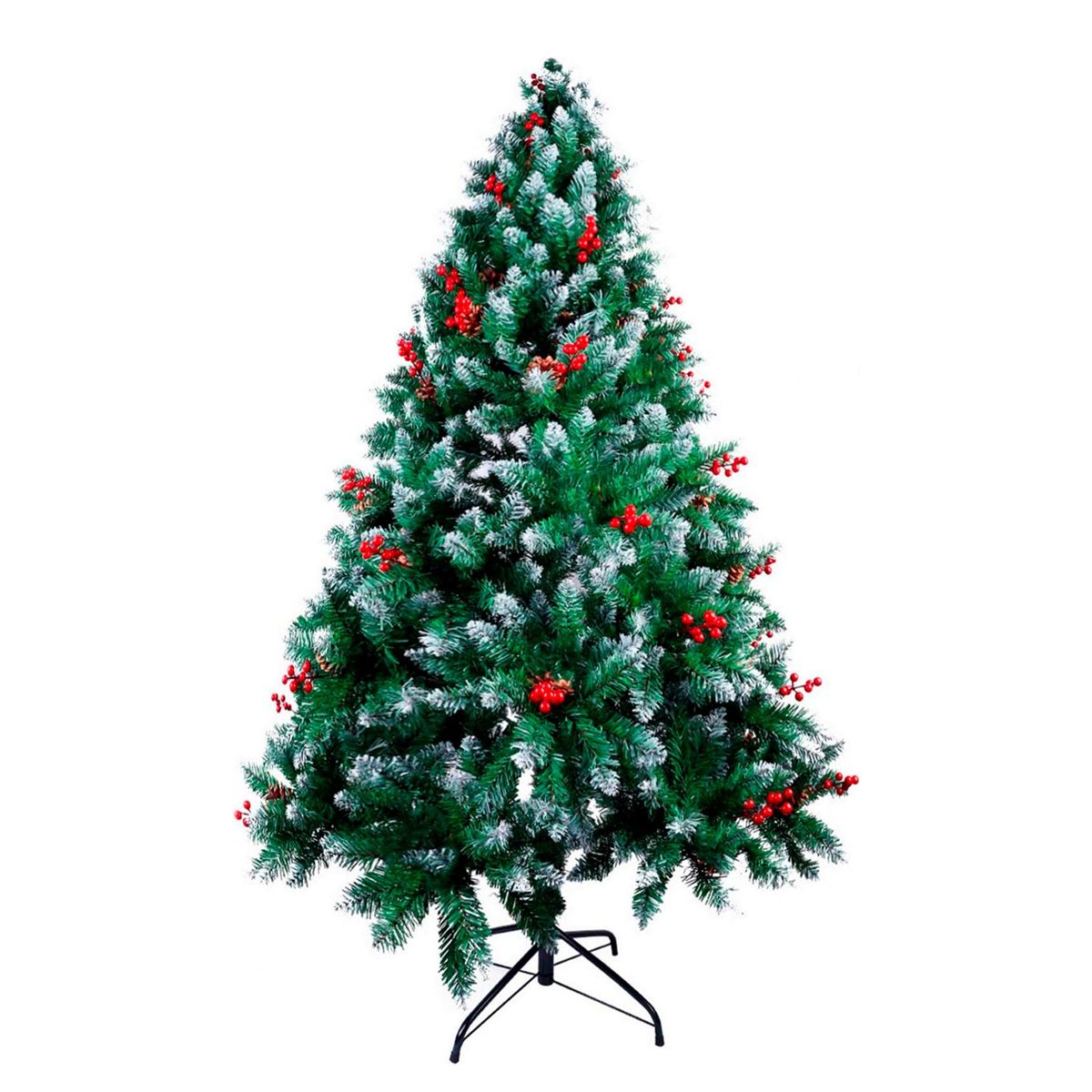 GENERICO - Árbol de Navidad efecto nieve 2 tipos de ramaje y con frutos1.80