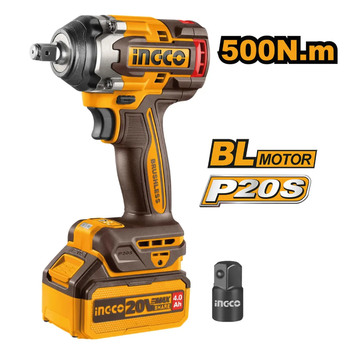 INGCO TOOLS - LLAVE IMPACTO BRUSHLESS 500NM + LLAVE RACHE DADOS LINTERNA COSLI240461