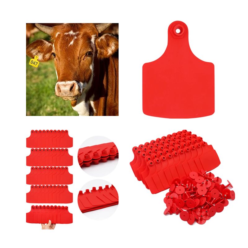 GENERICO - PACK X 100 CROTAL ARETE ROJO PARA VACA 7.5X10 CM SIN NUMERAR