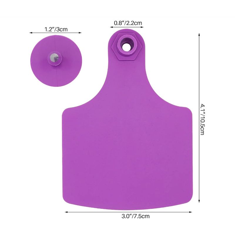 GENERICO - PACK X 100 CROTAL ARETE MORADO PARA VACA 7.5X10 CM