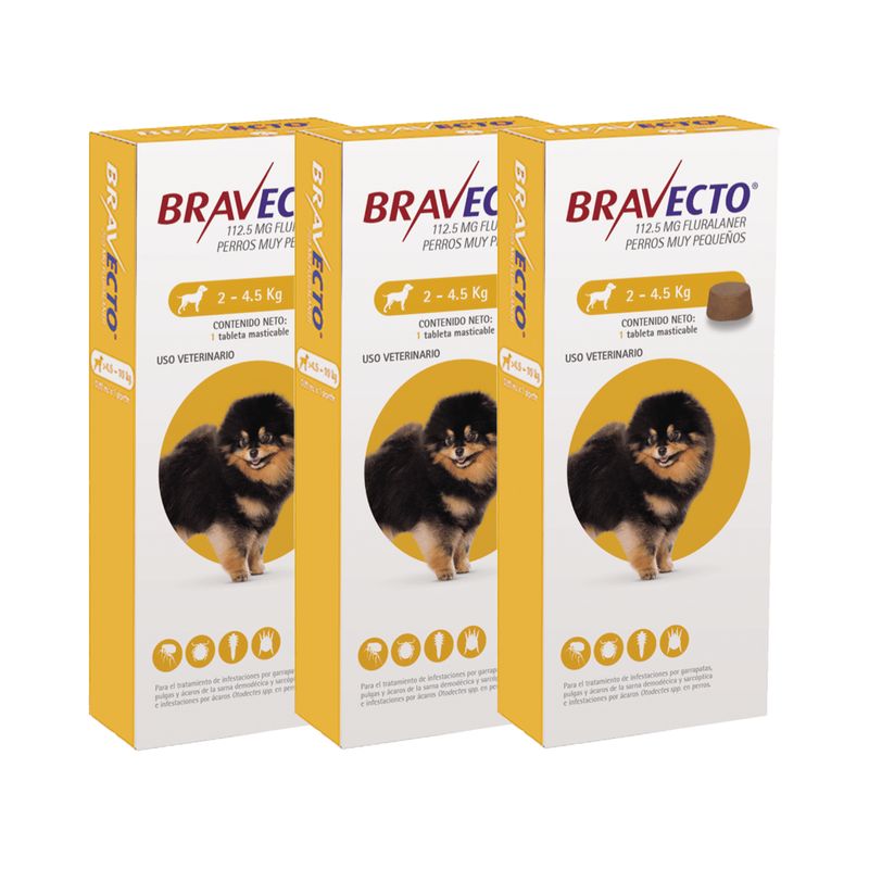 BRAVECTO - ANTIPULGAS BRAVECTO 112.5MG PARA PERRO 2 A 4.5 KG - 3 TAB