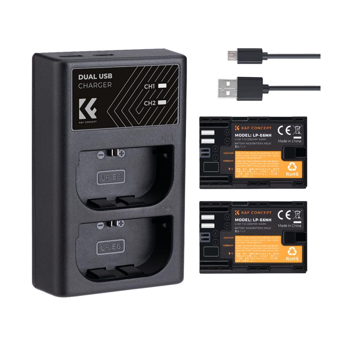 K&F CONCEPT - Cargador Dual K&F Concept + 2 Baterias LP-E6NH - KF28.0021