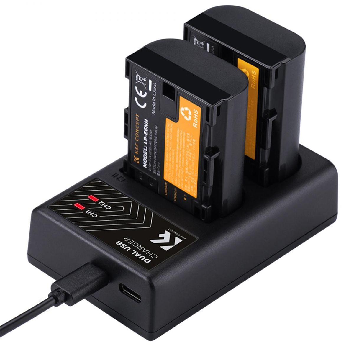 K&F CONCEPT - Cargador Dual K&F Concept + 2 Baterias LP-E6NH - KF28.0021