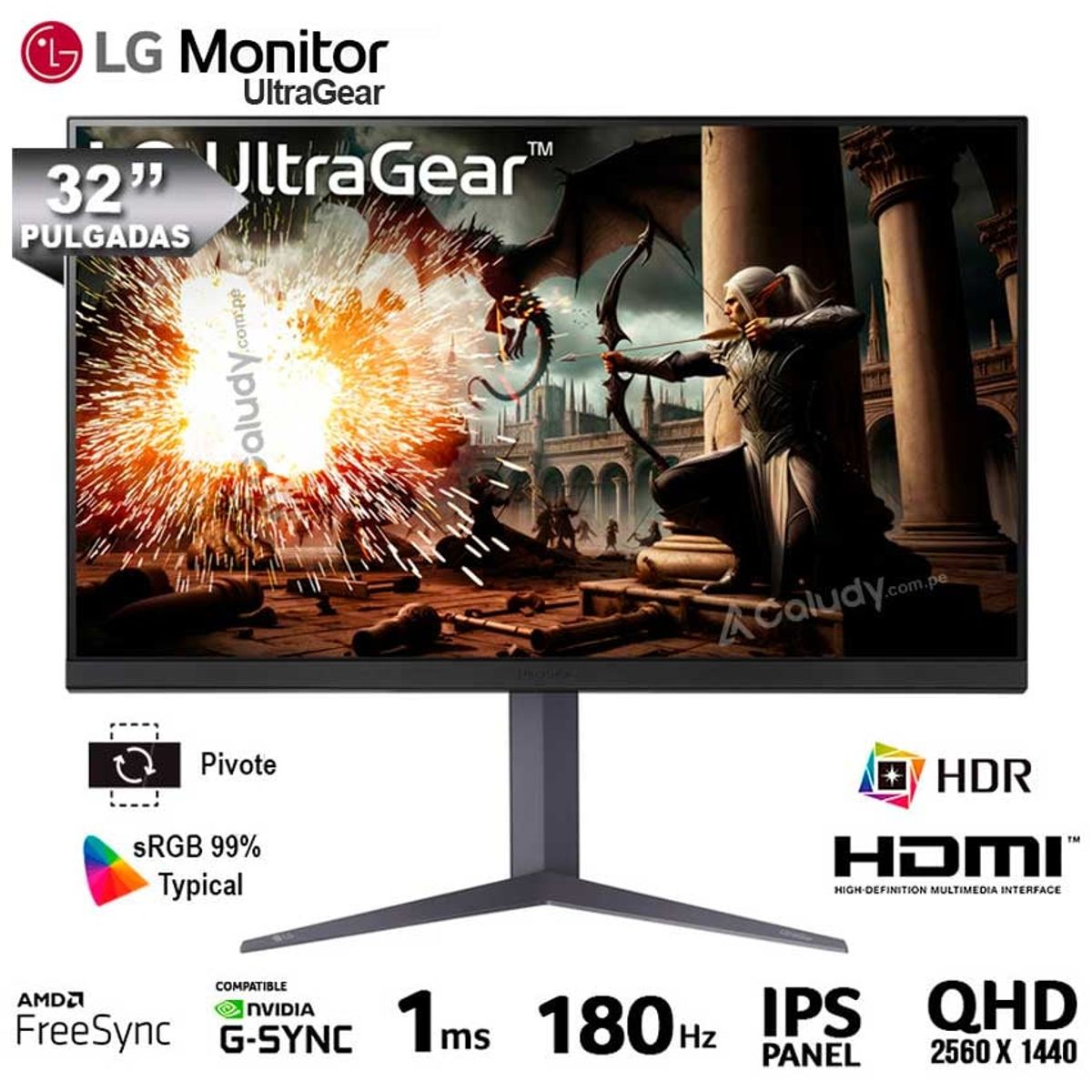 LG - Monitor Gamer LG 32GS75Q-B UltraGear IPS QHD 180Hz 1ms G-Sync FreeSync