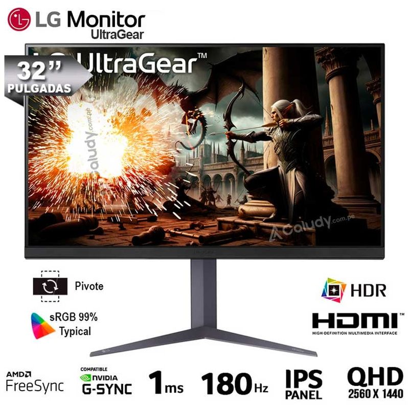 LG - Monitor Gamer LG 32GS75Q-B UltraGear IPS QHD 180Hz 1ms G-Sync FreeSync
