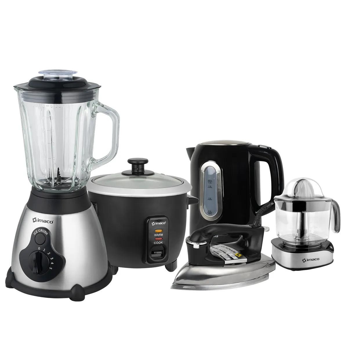 IMACO - Pentacombo licuadora +olla arrocera+hervidor+plancha+exprimidor Imaco