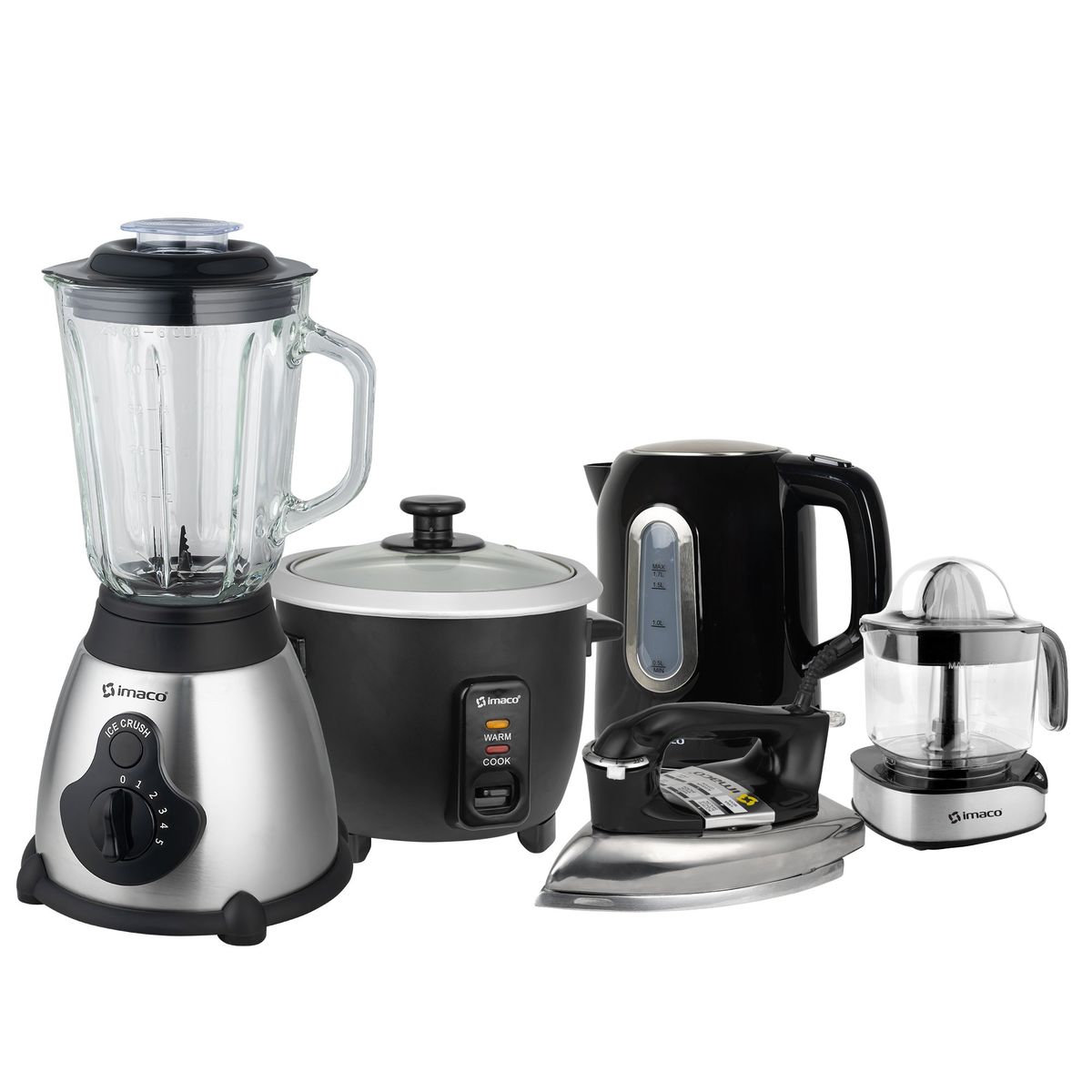 IMACO - Pentacombo licuadora +olla arrocera+hervidor+plancha+exprimidor Imaco