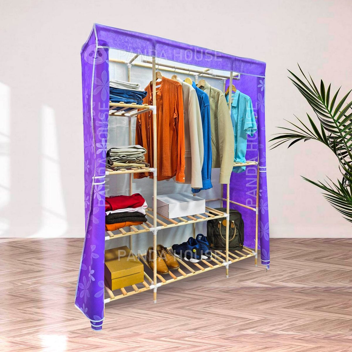 SM - ROPERO DE MADERA 3 CUERPOS MORADO CON DISEÑO