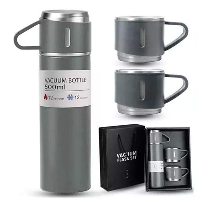 GENERICO - Set Termo Para Agua Calientefría + 3 Tazas 500ml Silver