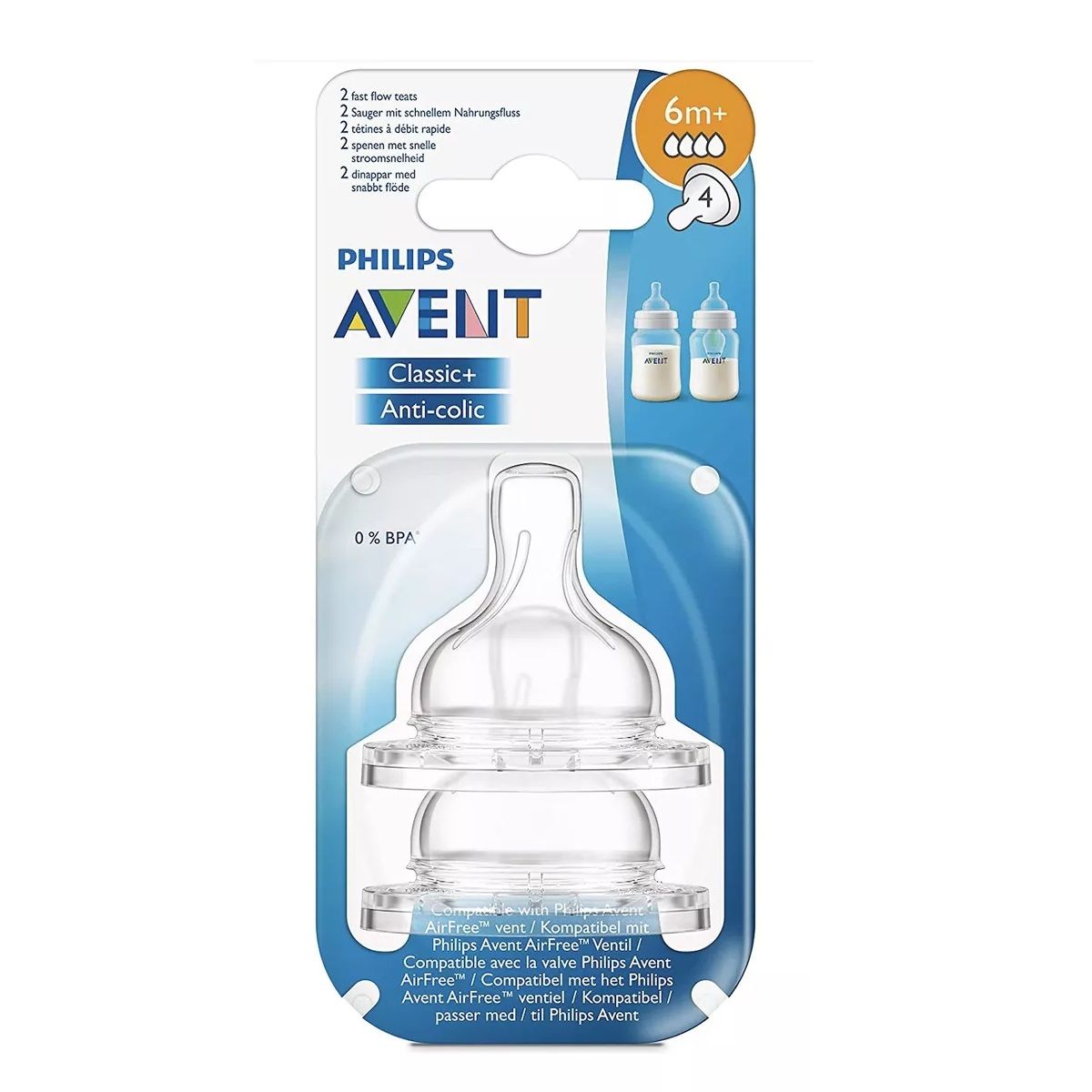 AVENT - Tetina Philips Avent Clasicc Para Bebes +6m - Pack De 2 Uni