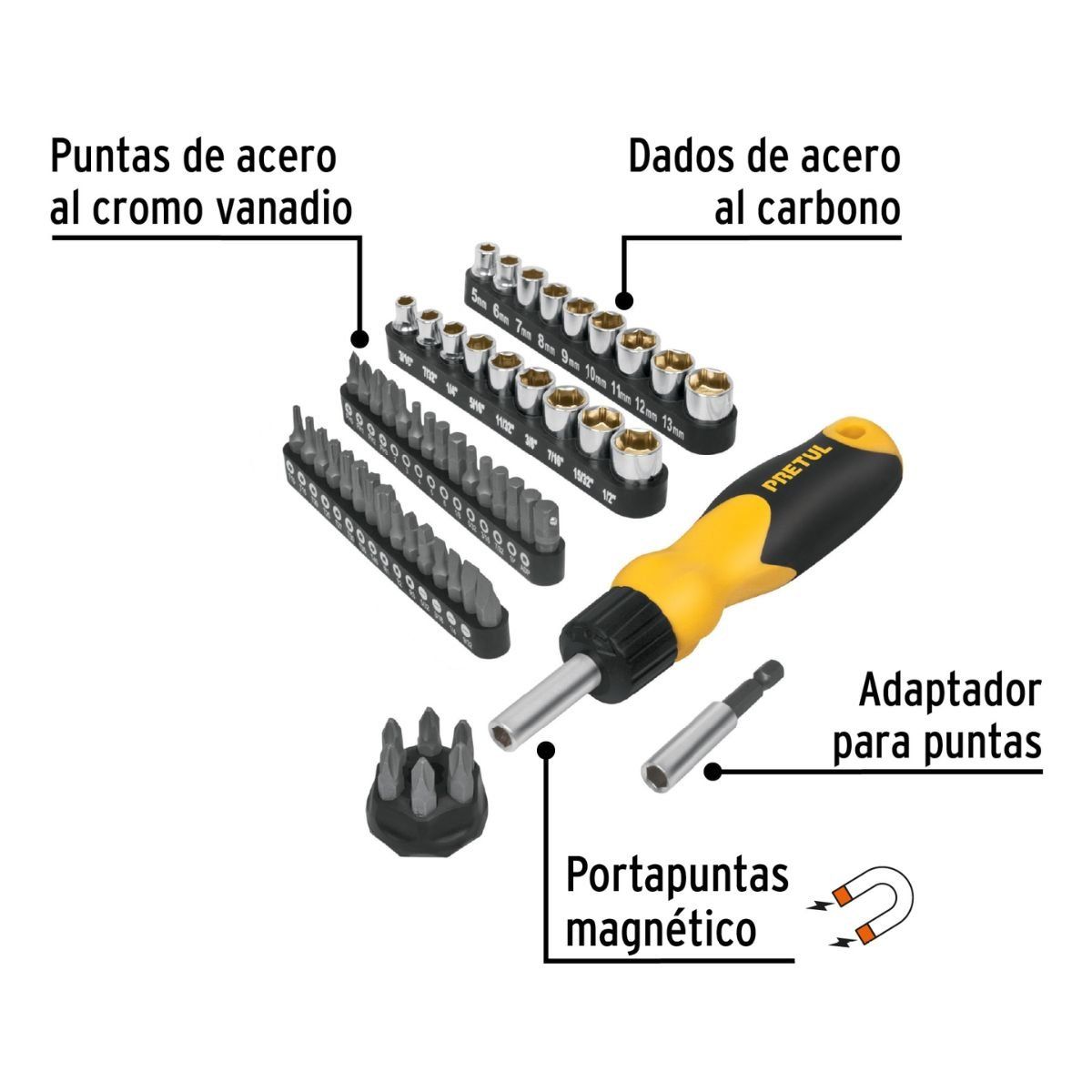 PRETUL - Desarmador Ratchet 35 Puntas y 18 Dados AUTO-61 Pretul