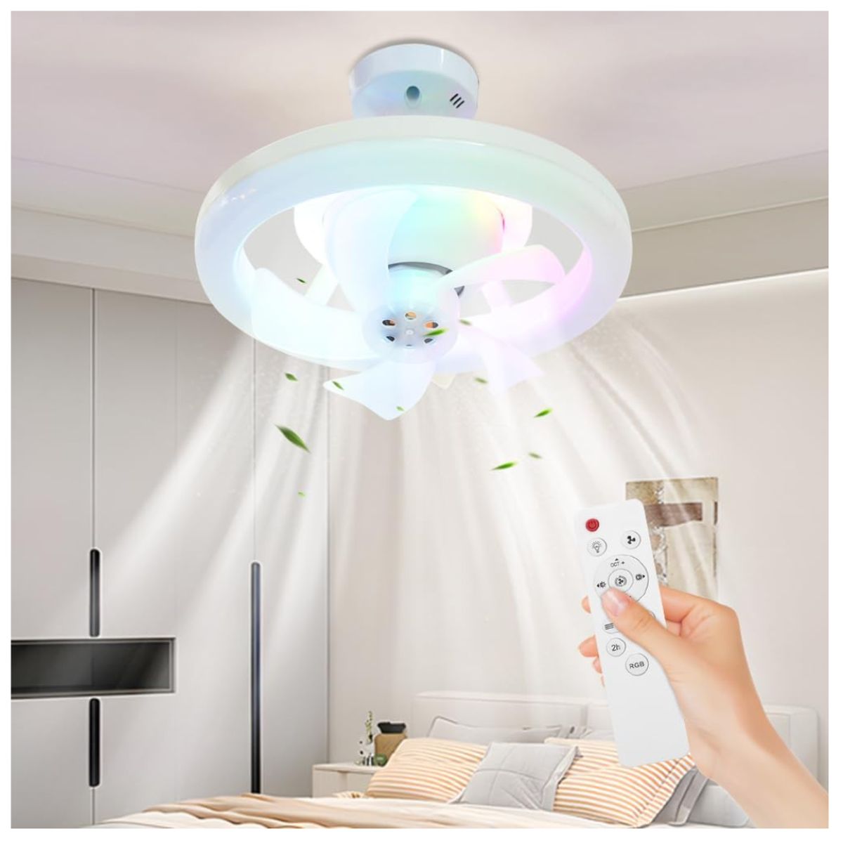 SEISA - Foco Ventilador Rgb De Techo 2 En 1 Giratorio 360 Circular