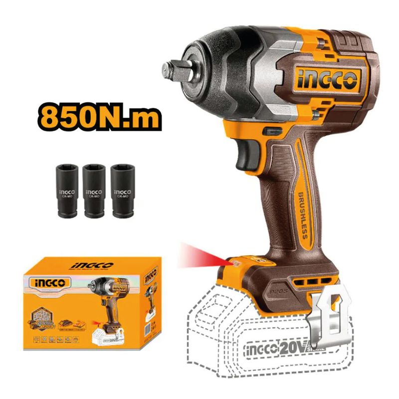 INGCO TOOLS - LLAVE DE IMPACTO BRUSHLESS INGCO 20V 850NM CIWLI20851