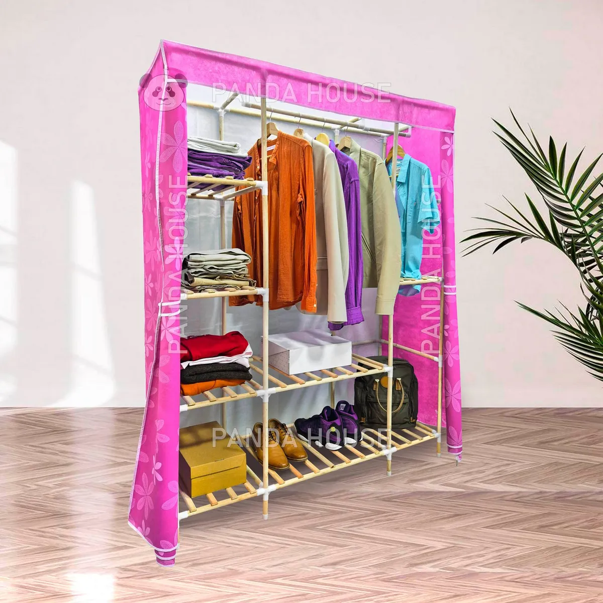 SM - ROPERO DE MADERA 3 CUERPOS ROSADO CON DISEÑO