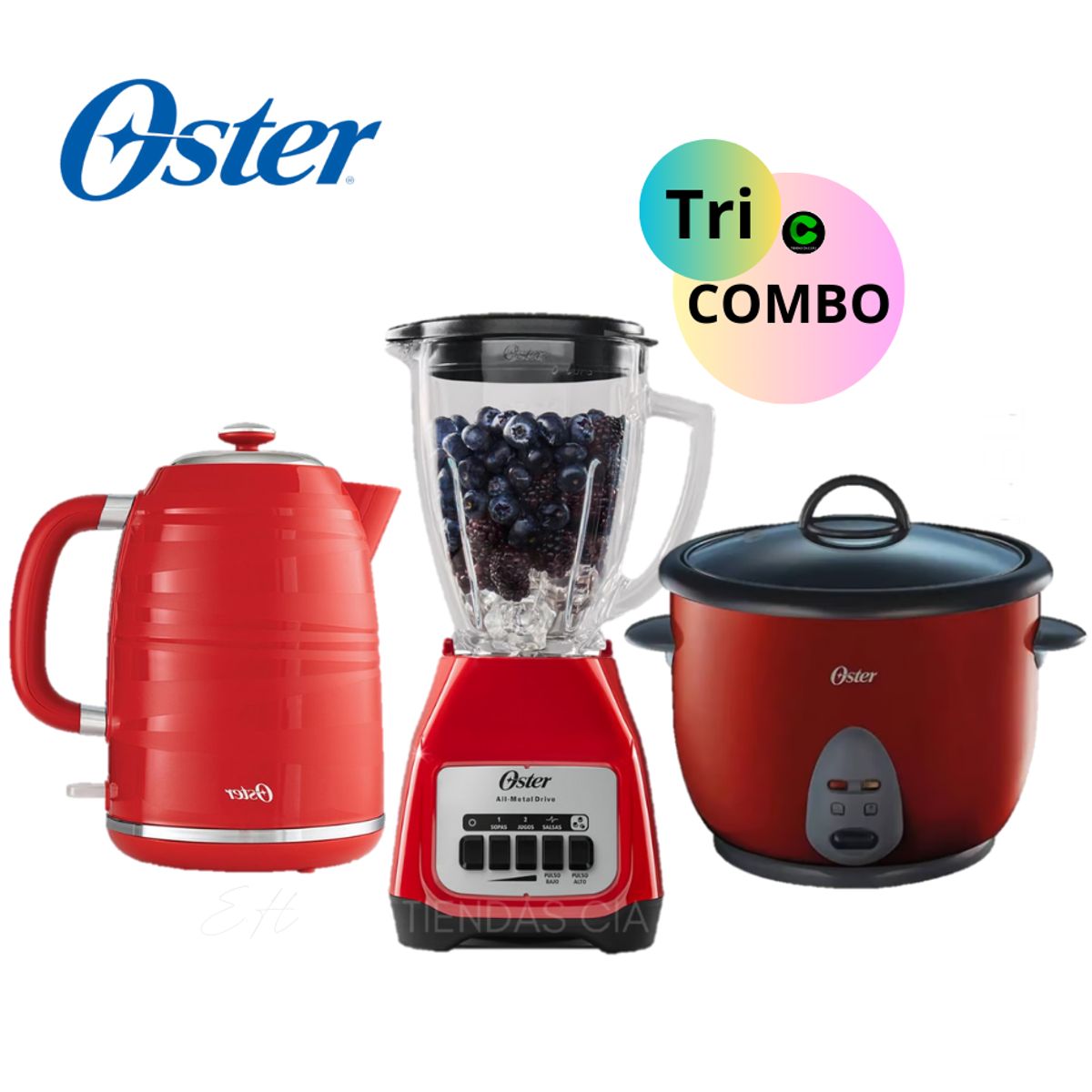 OSTER - TRICOMBO Oster ROJO Licuadora BLSTKAGRPB 2V pulso  Olla ARROCERA