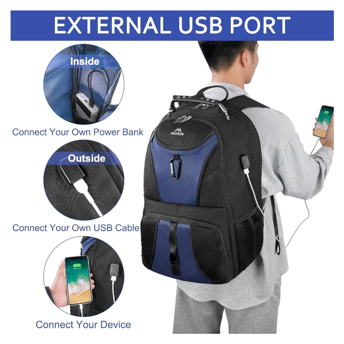 MATEIN - Mochila Portalaptop 17 MATEIN Urbana Estudios Viajes 40 L Grande