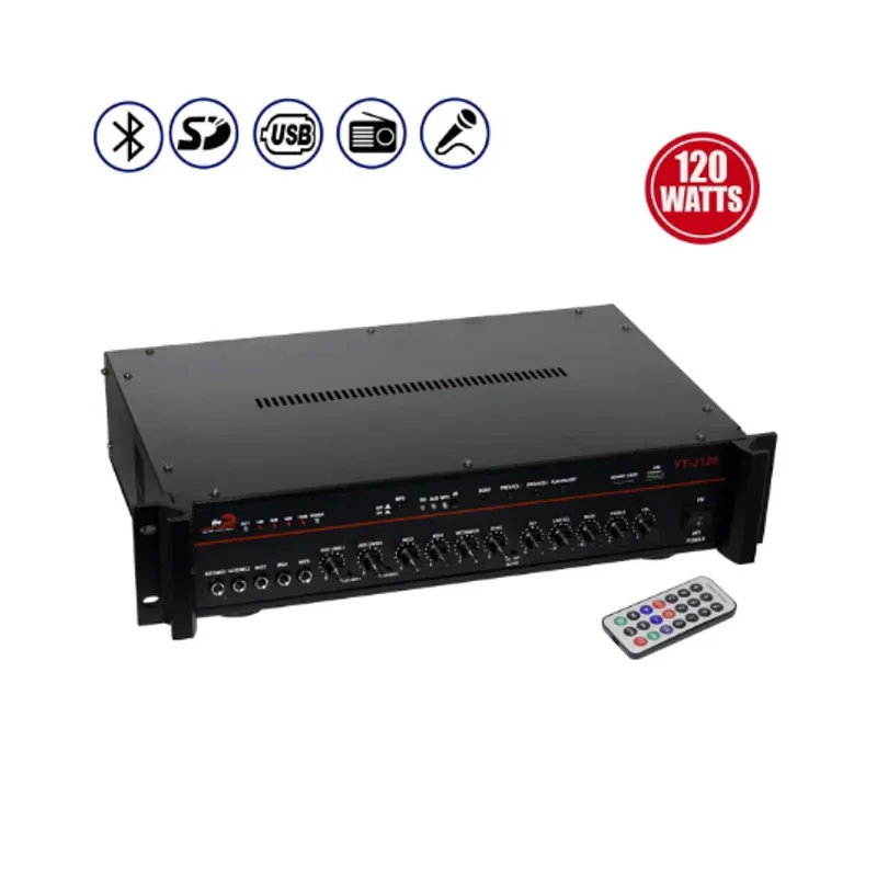 GENERICO - Amplificador de Audio 120W 5 MIC USB/SD/FM YT-J120 FREE POWER