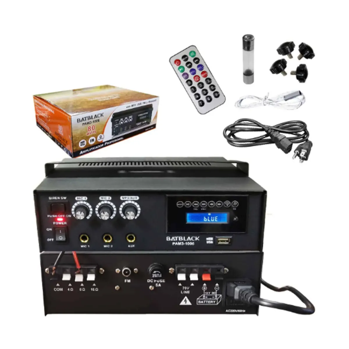 BATBLACK - Amplificador de Audio 80W Bluetooth USB y Radio FM PAM3-1006 BATBLACK