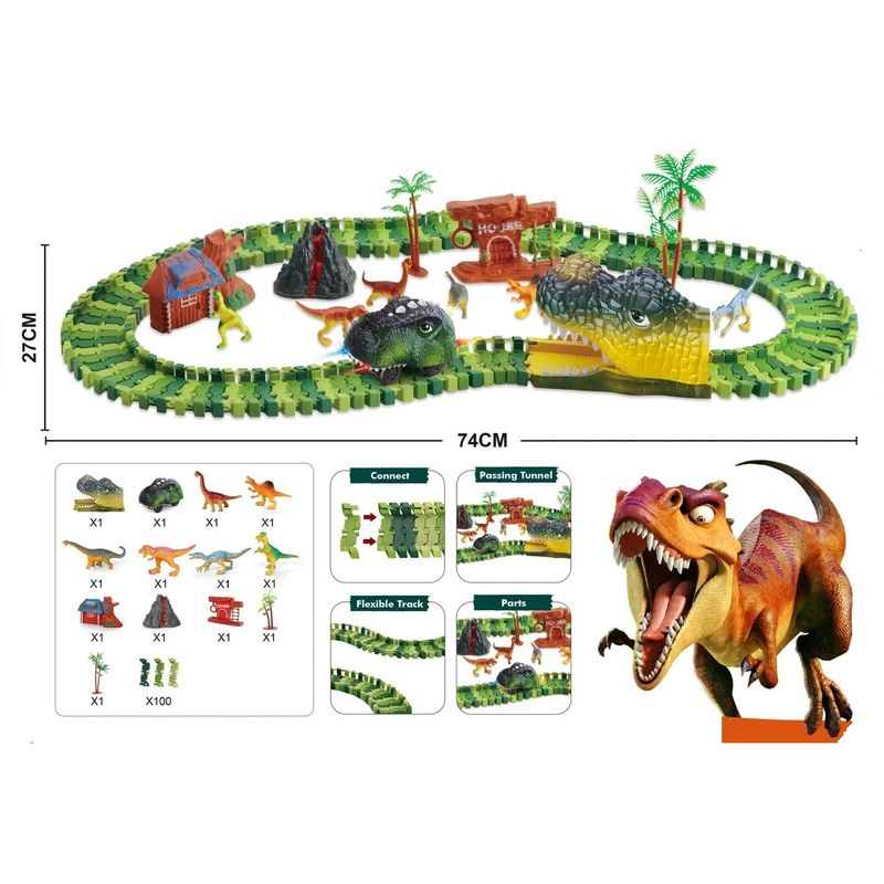 GENERICO - Dinotrack Pista Dinosaurio Luz LED Pila Niños Auto Genieka