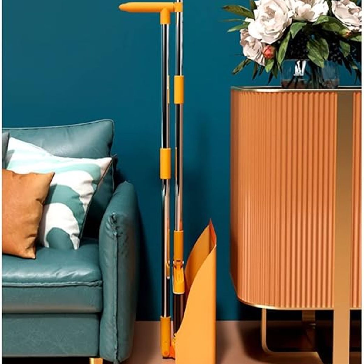 GENERICO - Set Escoba y Recogedor Almacenamiento Vertical Color Naranja