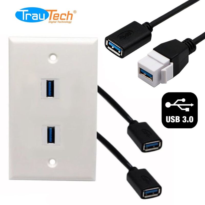 GENERICO - Placa ABS 2 USB 3.0 Faceplate USB 3.0 hembra a hembra con cable 15cm