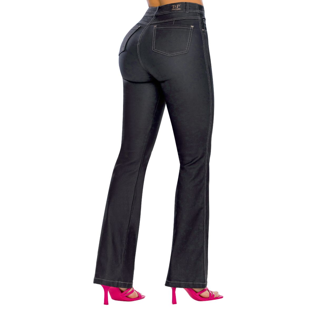 TYT - pantalón ochentero sinaloa tyT jeans tiro alto negro efecto cuero