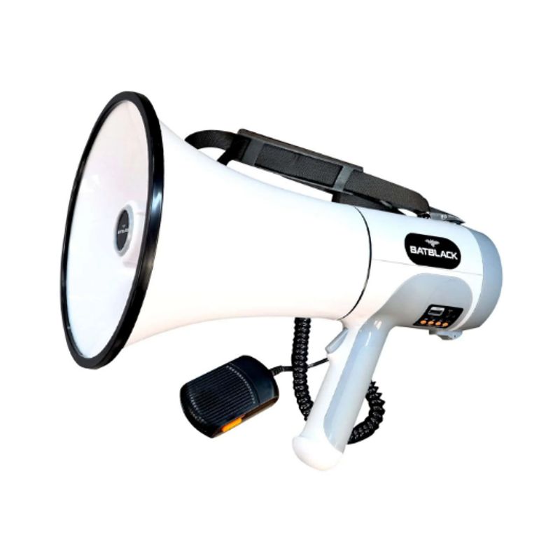 BATBLACK - Megáfono Recargable 220W con Sistema de Grabación Sirena Blth y USB