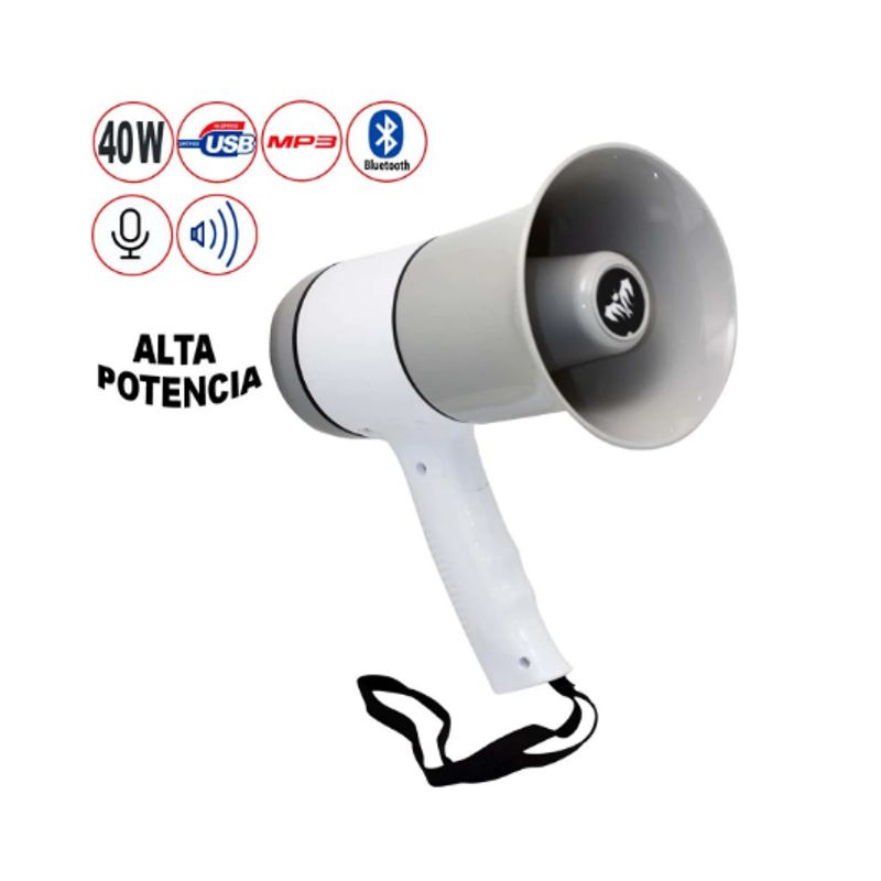 BATBLACK - Megáfono Recargable 40W con Sistema de Grabación Sirena Blth Y USB