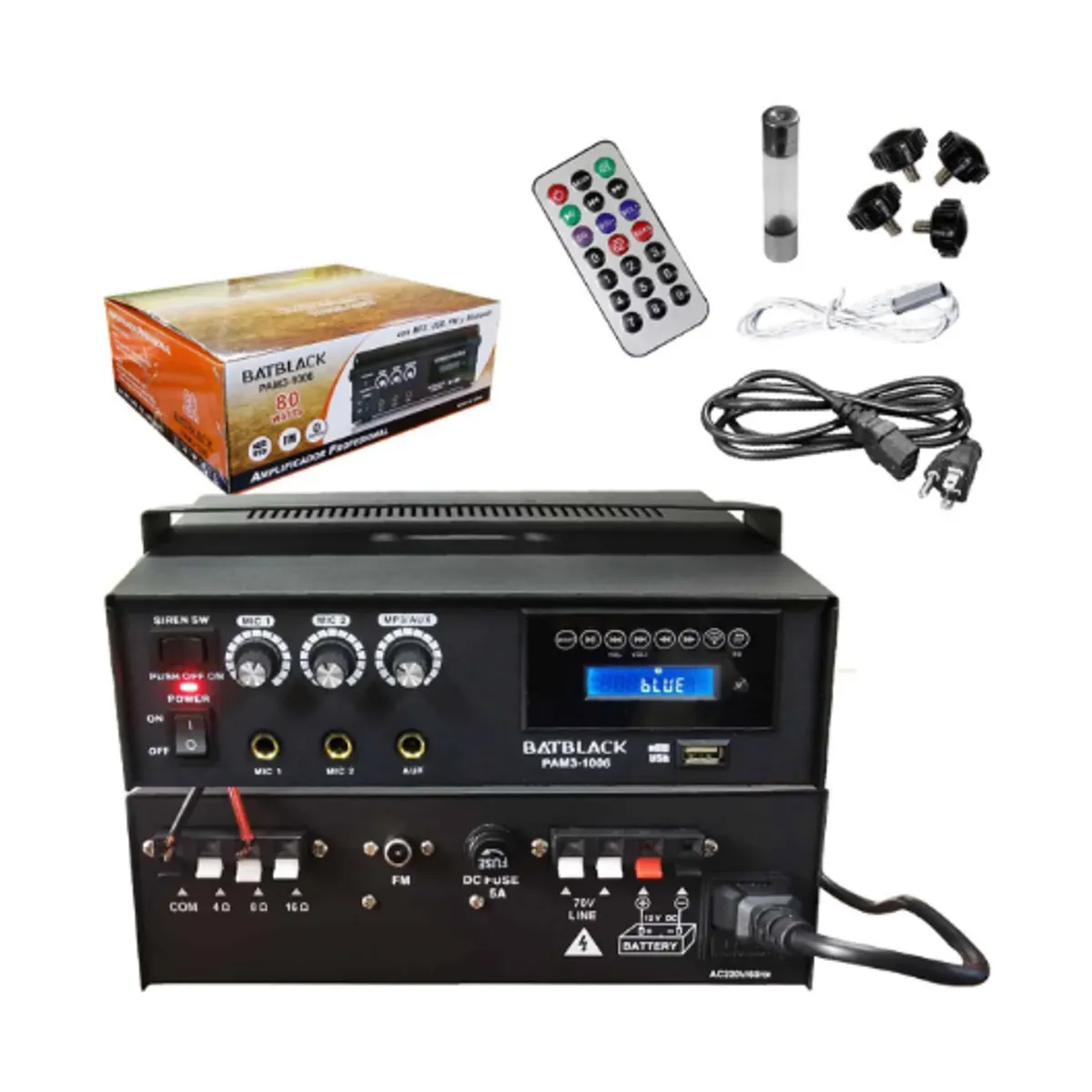 BATBLACK - Amplificador de Audio 80W Bluetooth USB y Radio FM PAM3-1006 BATBLACK