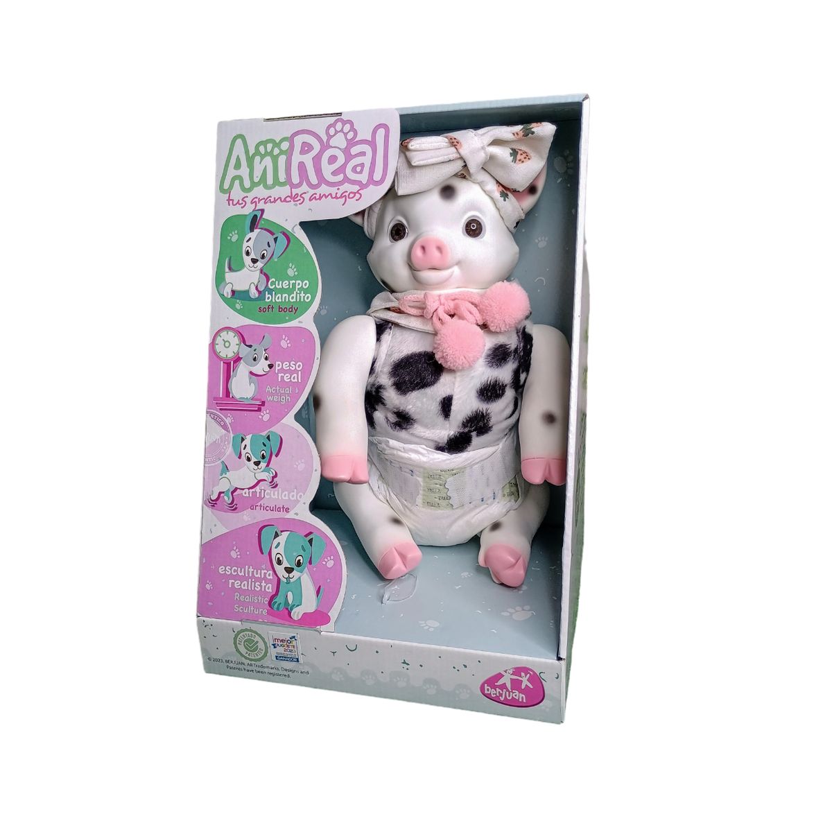 MUÑECAS REBORN - Mascota AniReal Cerdita Moteada con Peso Real