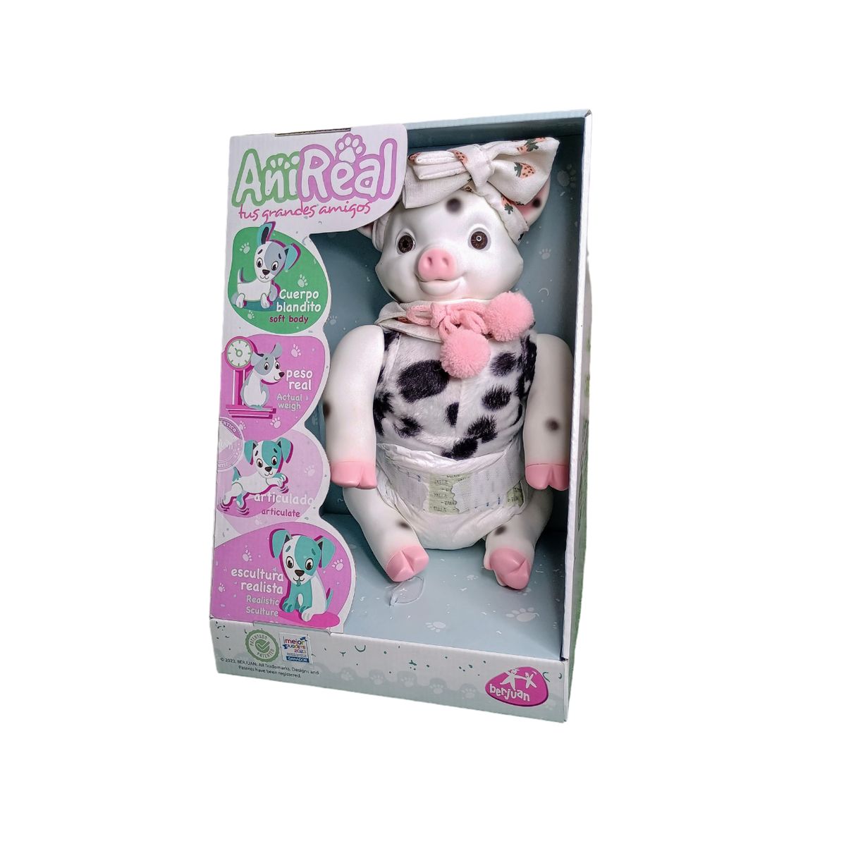 MUÑECAS REBORN - Mascota AniReal Cerdita Moteada con Peso Real