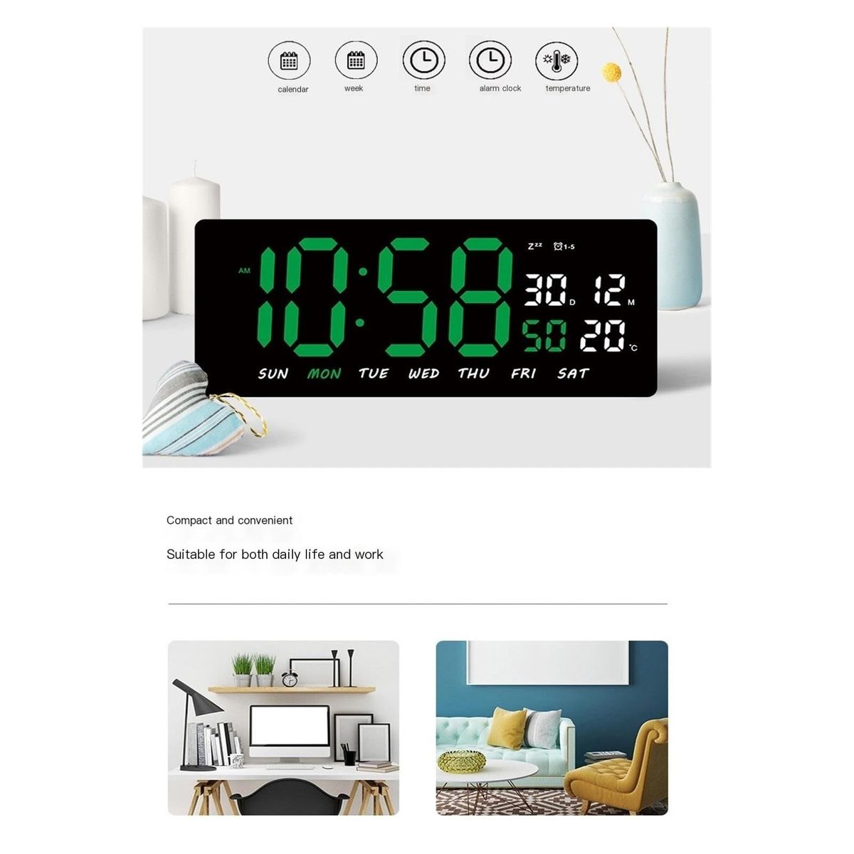 GENERICO - Reloj De Pared LED con Calendario y Temperatura