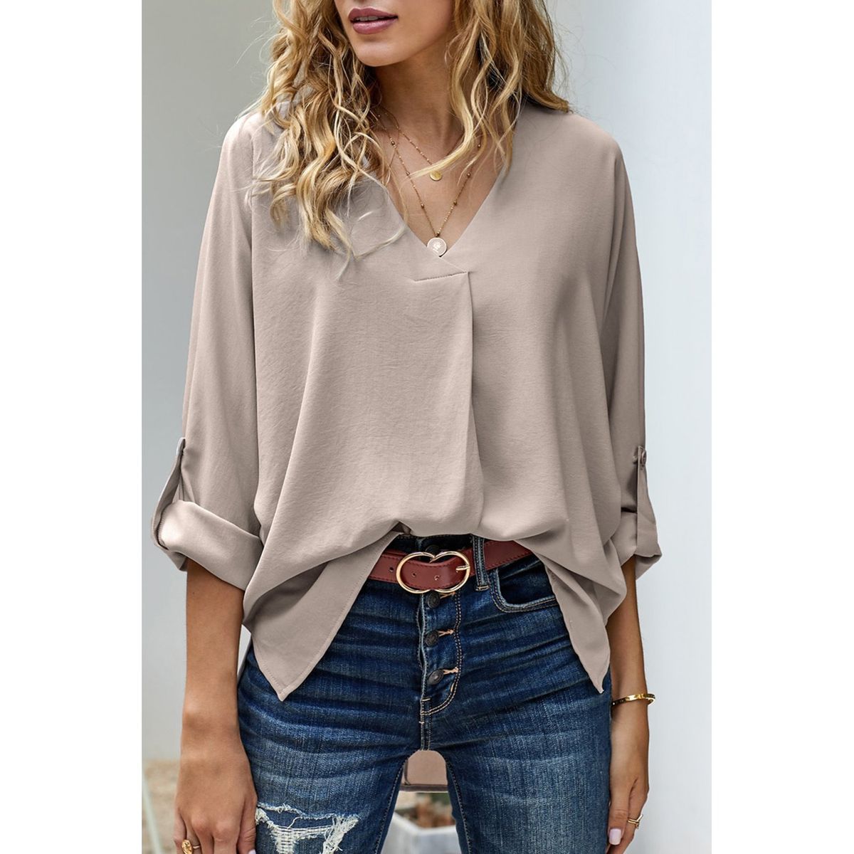 TIOZONEY - Camiseta suelta de mujer con cuello en V