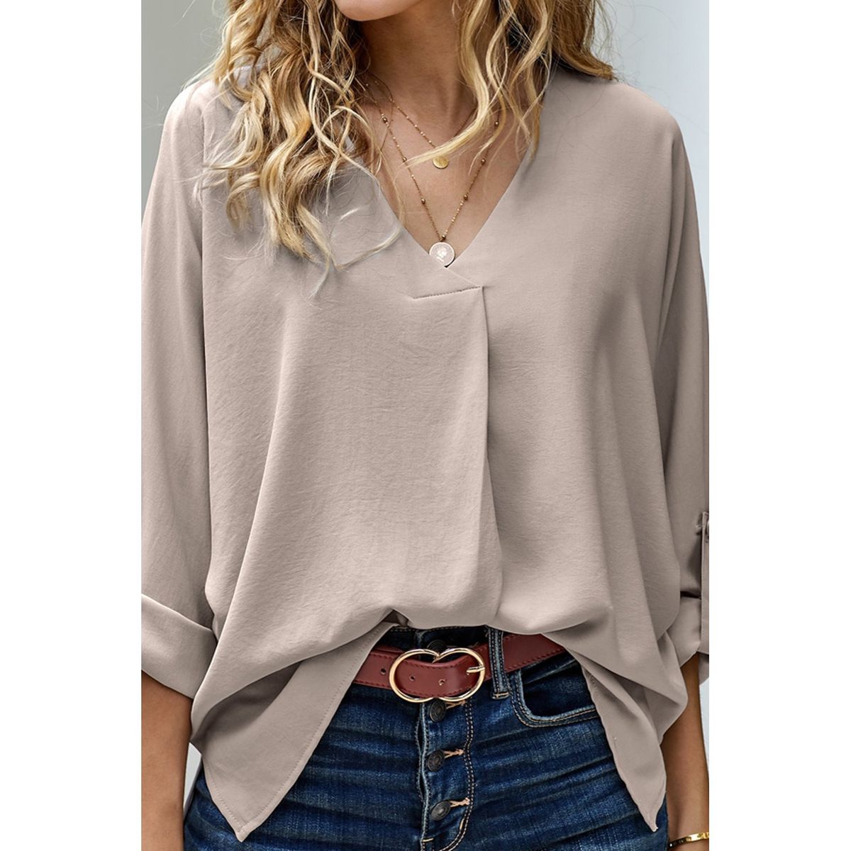 TIOZONEY - Camiseta suelta de mujer con cuello en V