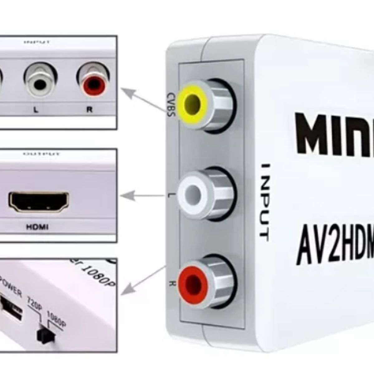 XERACOM - Convertidor RCA a HDMI Video Full HD AV2HDMI Entrada AV Salida HDMI