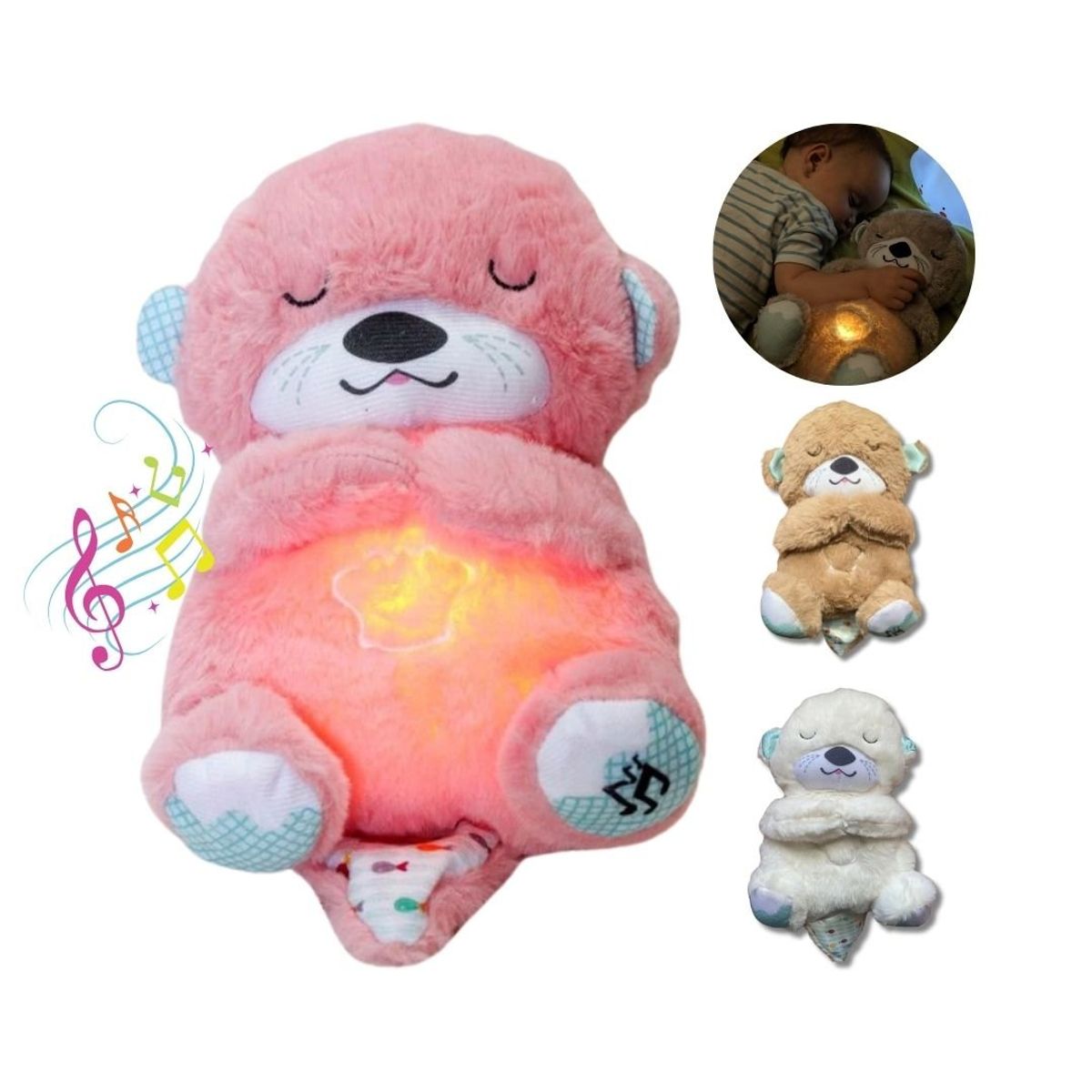 GENERICO - Peluche Nutria Musical Respiracion Sensorial Color Rosado