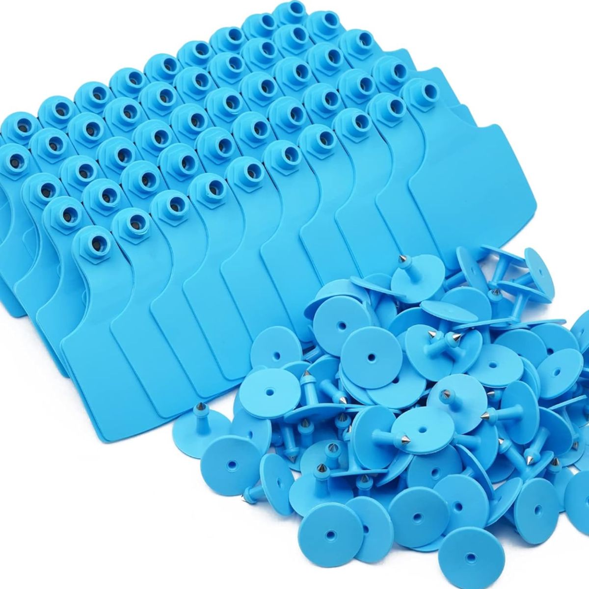 GENERICO - PACK X 100 CROTAL ARETE CELESTE PARA VACA 7.5X10 CM