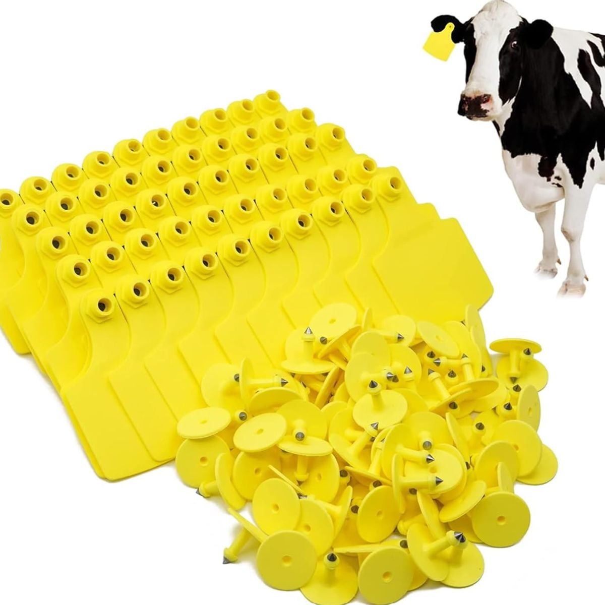 GENERICO - PACK X 100 CROTAL ARETE AMARILLO PARA VACA 7.5X10 CM